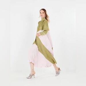 Green and Pink Long Sleeve Dress